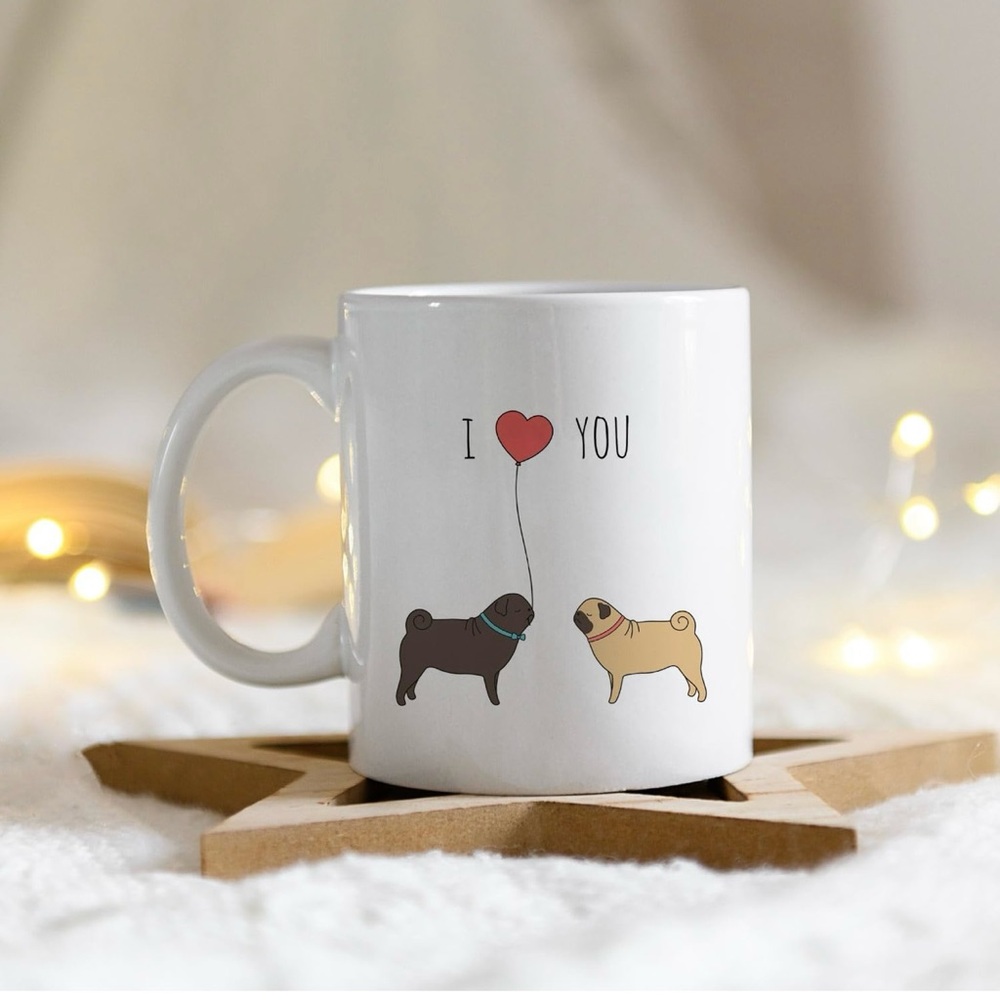 I Love You Dog Mug - White pug